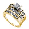 Image 1 : 10kt Yellow Gold His & Hers Round Diamond Cluster Matching Bridal Wedding Ring Band Set 1/3 Cttw