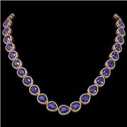 64.01 ctw Sapphire & Diamond Micro Pave Halo Necklace 10k Rose Gold