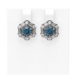 3.74 ctw Intense Blue Diamond Earrings 18K White Gold