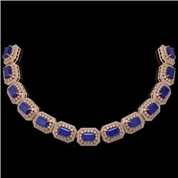 137.65 ctw Sapphire & Diamond Victorian Necklace 14K Rose Gold