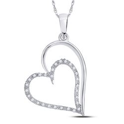 10kt White Gold Round Diamond Heart Pendant 1/8 Cttw