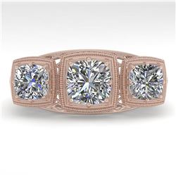 2 ctw Past Present Future VS/SI Cushion Diamond Ring Deco 18k Rose Gold