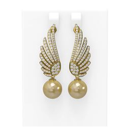 2.16 ctw Diamond & Pearl Earrings 18K Yellow Gold