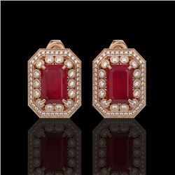13.75 ctw Certified Ruby & Diamond Victorian Earrings 14K Rose Gold