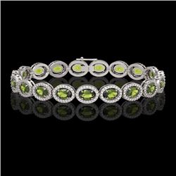 13.87 ctw Tourmaline & Diamond Micro Pave Halo Bracelet 10k White Gold