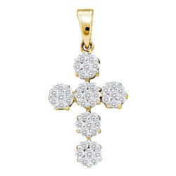 14kt Yellow Gold Round Diamond Cluster Cross Religious Pendant 1/2 Cttw