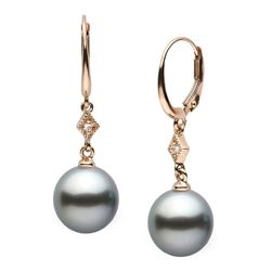 Black Tahitian Round Pearl and Diamond Aerie Collection Dangle Earrings