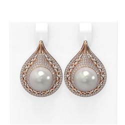 2 ctw Diamond & Pearl Earrings 18K Rose Gold