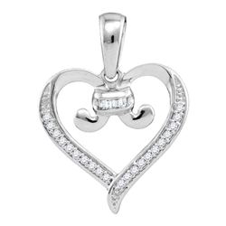 10kt White Gold Diamond Bound Tied Heart Pendant 1/12 Cttw