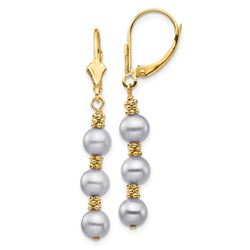 14k Yellow Gold Grey Semi-round Pearl Leverback Earrings - 5-6 mm