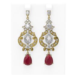 12.64 ctw Ruby & Diamond Earrings 18K Yellow Gold