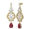 Image 2 : 12.64 ctw Ruby & Diamond Earrings 18K Yellow Gold