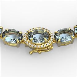 36.25 ctw Aquamarine & Diamond Eternity Micro Necklace 14k Yellow Gold