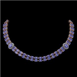 36.19 ctw Tanzanite & Diamond Necklace 14K Rose Gold
