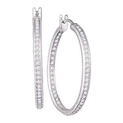 14kt White Gold Round Diamond Inside Outside Hoop Earrings 1.00 Cttw