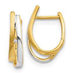 14k Two-tone Diamond Hinged Hoop Earrings - 21 mm