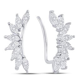 Sterling Silver Round Diamond Oval-shape Climber Earrings 1/12 Cttw