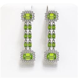 10.88 ctw Peridot & Diamond Earrings 14K White Gold