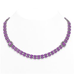 30.47 ctw Amethyst & Diamond Necklace 14K White Gold