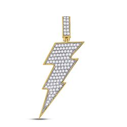 10kt Yellow Gold Mens Round Diamond Lightning Bolt Charm Pendant 1.00 Cttw