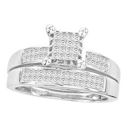 14kt White Gold Princess Diamond Bridal Wedding Engagement Ring Band Set 3/4 Cttw
