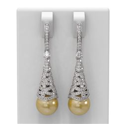 1.84 ctw Diamond & Pearl Earrings 18K White Gold