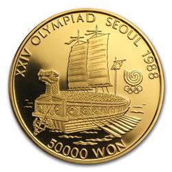 1986-1988 South Korea 1 oz Gold 50,000 Won Olympics Proof