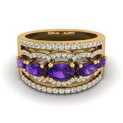 2.25 ctw Amethyst & Micro Pave VS/SI Diamond Designer Ring 10k Yellow Gold