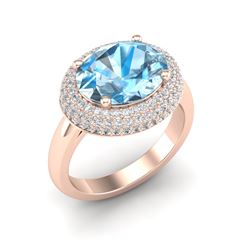 5 ctw Sky Blue Topaz & Micro Pave VS/SI Diamond Ring 14k Rose Gold