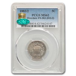 1883/2 Shield Nickel MS-62 PCGS CAC (FS-303, 013.2)