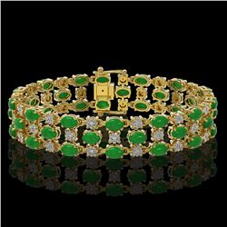 25.85 ctw Jade & Diamond Bracelet 10K Yellow Gold