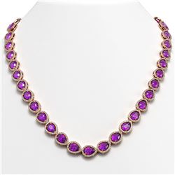 35.13 ctw Amethyst & Diamond Micro Pave Halo Necklace 10k Rose Gold