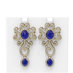 16.75 ctw Sapphire & Diamond Earrings 18K Yellow Gold