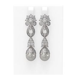 6.87 ctw Diamond & Pearl Earrings 18K White Gold