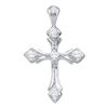 Image 1 : 10kt White Gold Round Diamond Flared Cross Religious Pendant 1/10 Cttw