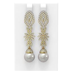 3.61 ctw Diamond & Pearl Earrings 18K Yellow Gold