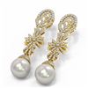 Image 3 : 3.61 ctw Diamond & Pearl Earrings 18K Yellow Gold
