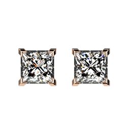 1 ctw Certified VS/SI Quality Princess Diamond Stud Earrings 10k Rose Gold