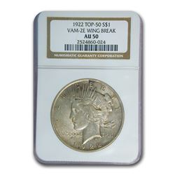 1922 Peace Dollar AU-50 NGC (VAM-2E Wing Break, Top-50)