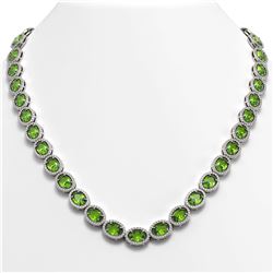 48.14 ctw Peridot & Diamond Micro Pave Halo Necklace 10k White Gold