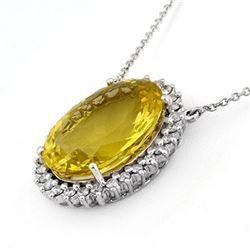 32.0 ctw Lemon Topaz & Diamond Necklace 14k White Gold