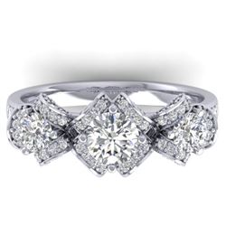 2 ctw VS/SI Diamond Art Deco 3 Stone Ring 14k White Gold