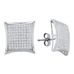 10kt White Gold Round Diamond Convex Square Kite Cluster Earrings 1/2 Cttw