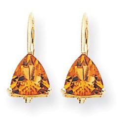 14k 7 mm Trillion Citrine Leverback Earrings