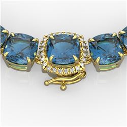 87 ctw London Blue Topaz & Diamond Micro Necklace 14k Yellow Gold