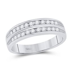 10kt White Gold Round Diamond 2-Row Fashion Band Ring 1/4 Cttw
