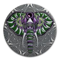 2019 Niue 2 oz Antique Silver Mandala Collection: Elephant