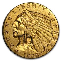 1908 $5 Indian Gold Half Eagle AU