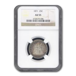 1871 Liberty Seated Quarter AU-55 NGC