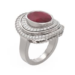 8.16 ctw Ruby & Diamond Ring 18K White Gold
